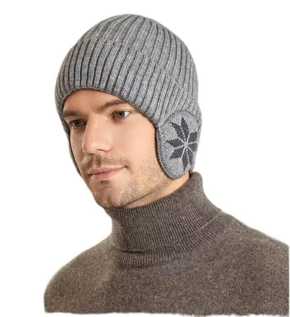 8557 Winter Knitted Beanie Hat with Earflap & , Warm, Soft, Cozy &